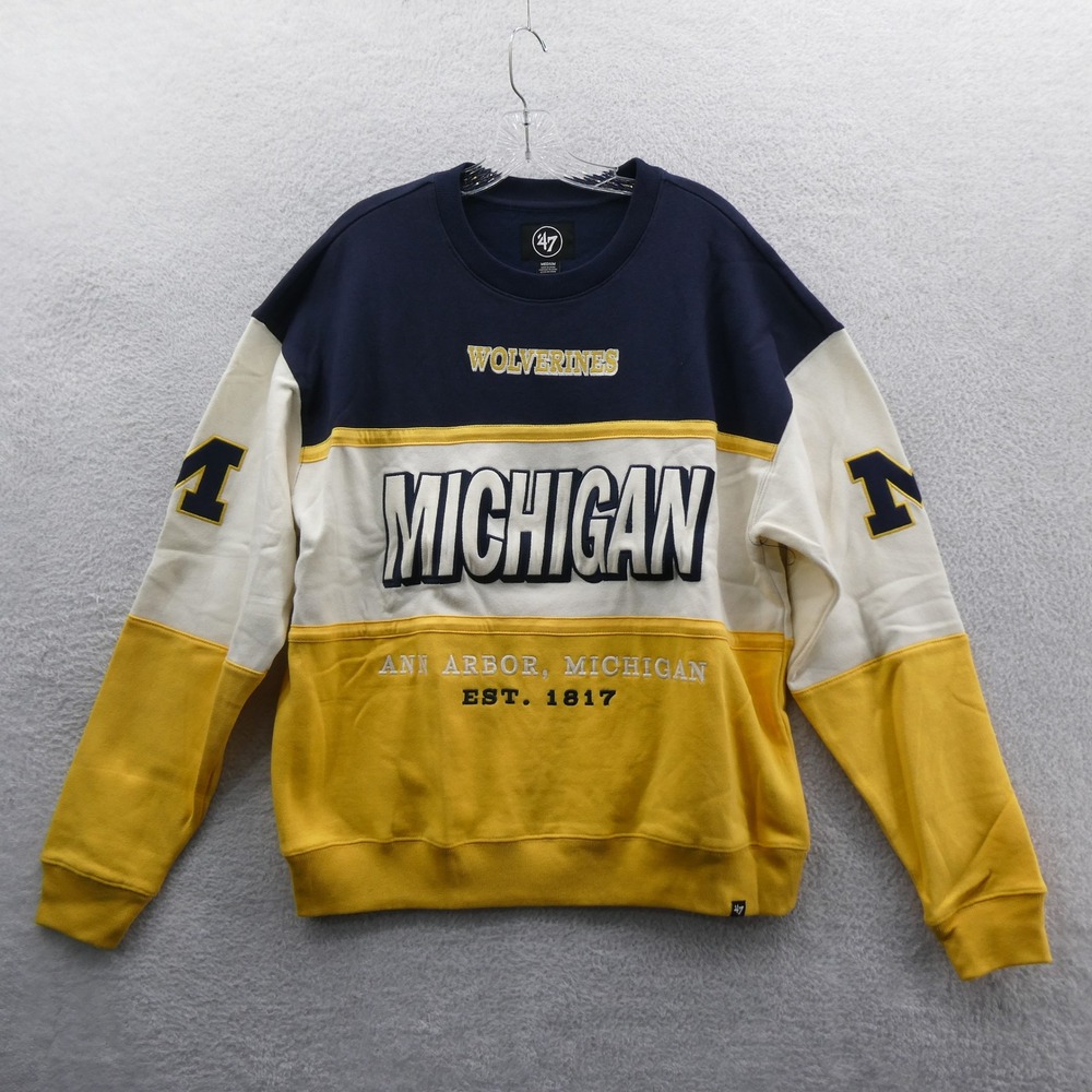 47 Brand Sweatshirt Mens Medium Michigan Wolverines Navy Maize Colorblock Logo